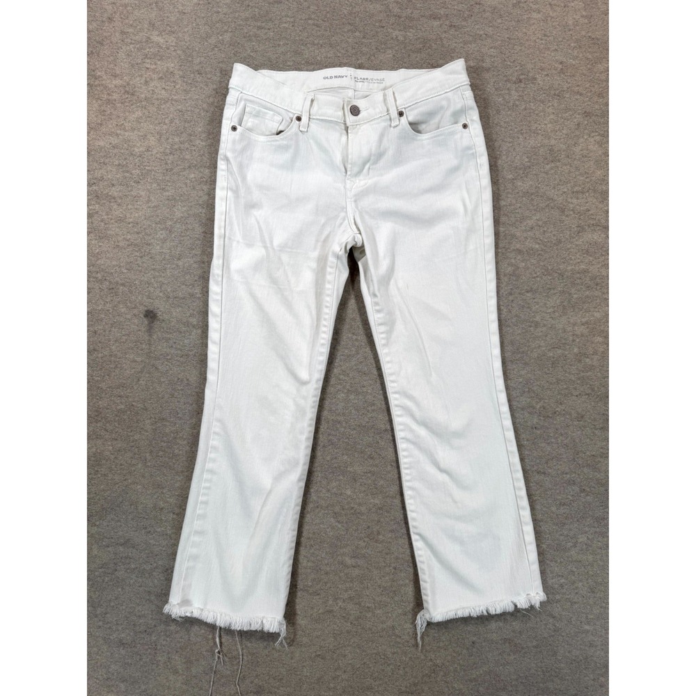 Old Navy Flare Ankle Jeans Womens 4 White Denim Mid Rise Light Wash Raw Hem